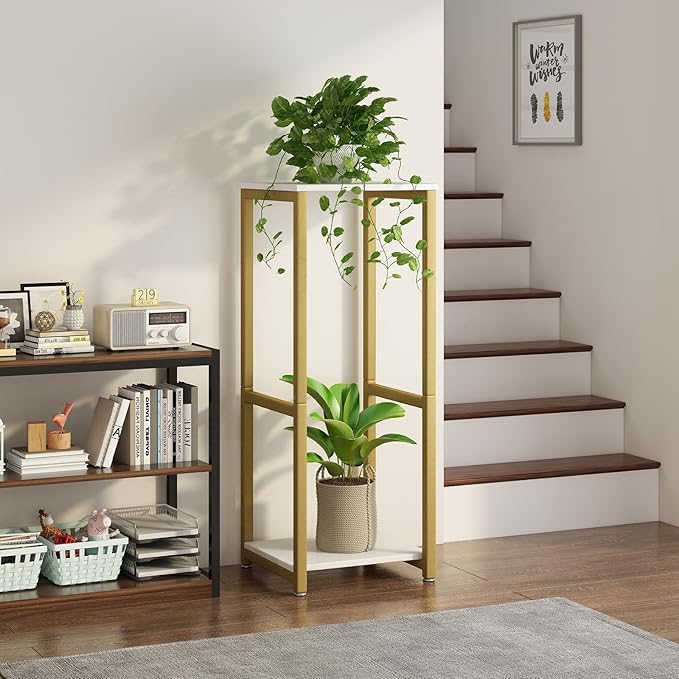 Plant Stand Indoor 2 Tier Tall Metal Corner Storage Tiered Plant Shelf Holder Multiple for Living Room Balcony Garden,Gold (2 Tier-Gold)