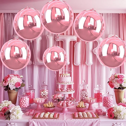 Giant 4D Pink Foil Balloons, 6Pcs Large Metallic Pink Round Balloons, 22 Inch Big Round Foil Balloon for Pink Birthday Party Baby Shower Wedding Decorations