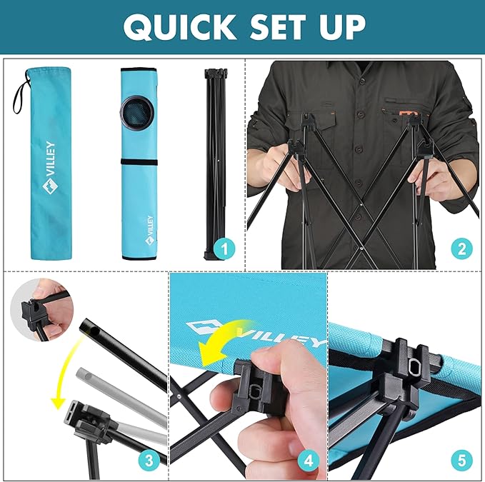 VILLEY Folding Camping Table, Lightweight Portable Beach Table with 2 Cup Holders & Carry Bag for Camping, Beach, Fishing, Travel, and Outdoor Activities (Large)