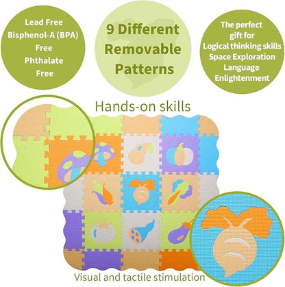 Coolcandy Baby Play Mat, 25Pcs Interlocking Puzzle Floor Mat, with Safety Fence - 0.4" Thick Non-Toxic EVA Foam Play Mat, for Infants & Toddlers 3-36 Months, Soft Puzzle Tiles for Play Areas