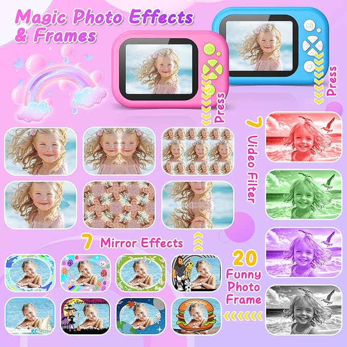 Kids Camera Waterproof IP68, 1080P HD Underwater Camera for Kids Ages 3-12 with Toy-Grade ABS Plastic, Kids Digital Camera for Children Outdoor Swimming Snorkeling Birthday Gift, Rose Red