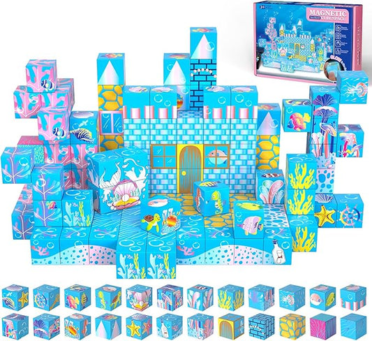 Magnetic Building Blocks Set, 140PCS Light-Up Undersea Kingdom Magnetic Tiles & Magnet Cubes, STEM Montessori Construction Toys for Boys & Girls Age 3 4 5 6 7 8, 2025 Upgraded Christmas Birthday Gift