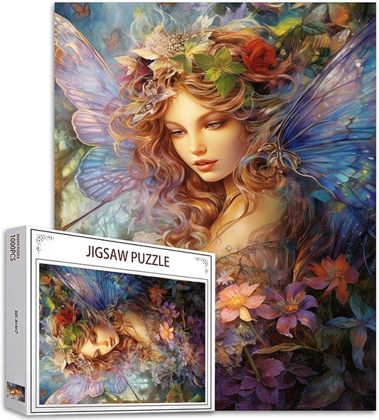 Tucocoo Flower Fairy Female Jigsaw Puzzle 1000 Pieces Puzzles for Adults, Butterfly Girl Portraits Art Jigsaw Puzzles for Challenging Family Activity Games DIY Puzzle for Home Decor Gifts