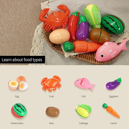 GILOBABY Play Kitchen Accessories, Play Food Sets for Kids Kitchen Playset with Pots and Pans Set, Cooking Utensils, Preschool Learning Education Toys for Toddlers, Birthday Gifts for Girls (Red)