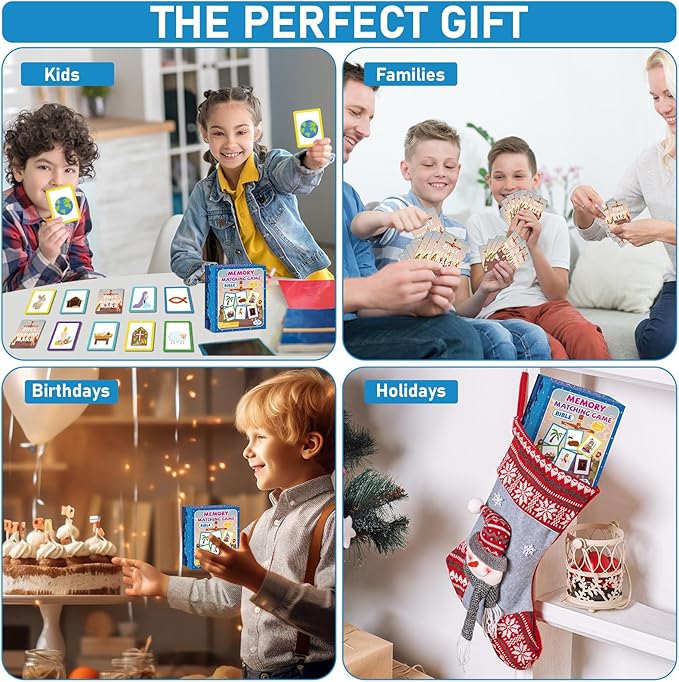 gisgfim 50 Pairs Memory Matching Game Bible Concentration Memory Card Games for Kids Educational A Fun & Fast Christian Bible VBS 2025 Easter Biblical Theme Matching Games