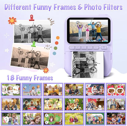 Kids Camera Instant Print, 3.0" HD 32MP Kids Camera Christmas Birthday Gifts for 3 4 5 6 7 8 9 10 11 12 Year Old Girls Boys, 32GB SD Card-Purple
