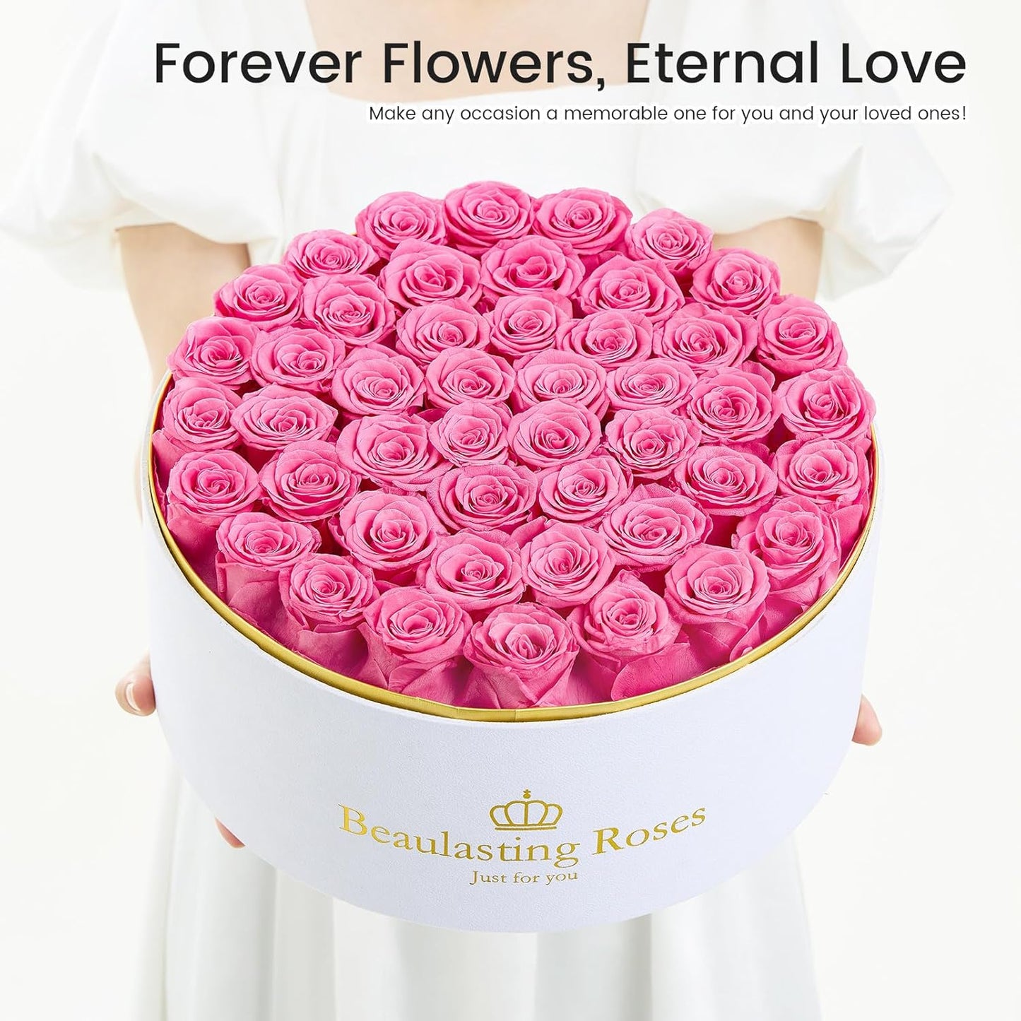 Preserved Roses Forever Flowers Real Roses in a Box Mother's Day Birthday Flowers for Her Mom Women Wife Valentine's Day, Pink, 47 Piece