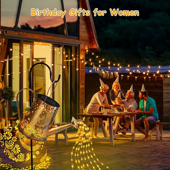 YJFWAL Solar Watering can with Lights, Unique Gifts for Mom Grandma Women Birthday, Waterproof Gardening Gifts Watering Can with Cascading Lights Outdoor Decor for Garden Patio Yard Pathway Backyard