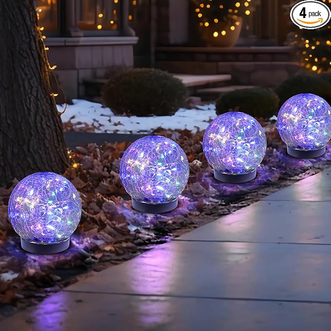 Solar Globe Lights Outdoor Waterproof-Solar Balls-Solar Garden Lights-Solar Orbs for Outside 4 Pack Cracked Glass Ball for Lawn Patio Yard Backyard Decorations, DS-XBQ-1-1-1