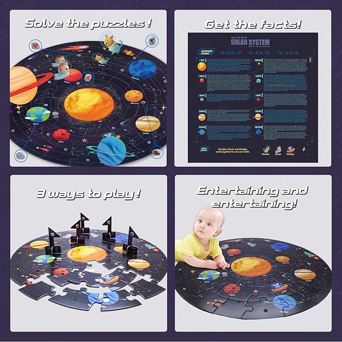 TAOZI&LIZHI Solar System Puzzles for Kids Ages 4-6, 6-8, Large 48 Pieces Round Space Planets Toddler Puzzle Age 2-4, Jigsaw Floor Puzzles for Kids Ages 3-5, Puzzles Gifts for Boys Girls Children