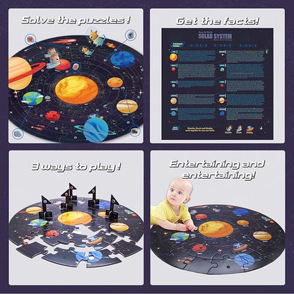 TAOZI&LIZHI Solar System Puzzles for Kids Ages 4-6, 6-8, Large 48 Pieces Round Space Planets Toddler Puzzle Age 2-4, Jigsaw Floor Puzzles for Kids Ages 3-5, Puzzles Gifts for Boys Girls Children