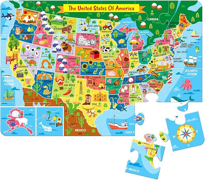 Discover The USA: Extra-Large 24-Piece Floor Puzzle for Kids - Educational Map of America, Colorful States and Landmarks, Ideal for Learning Geography - Fun, Interactive, and Durable Jumbo Puzzle