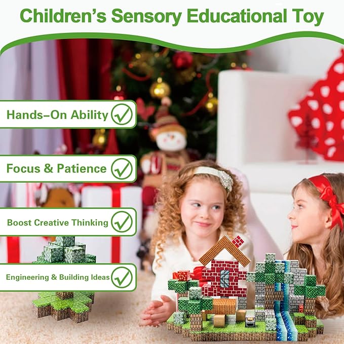 Magnetic Blocks - 100PCS Build Mine Magnet World Set, Educational Magnetic Tiles Building Toys for Boys & Girls, STEM Sensory Toys for Toddlers Kids Age 3+