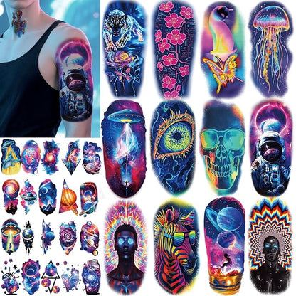 77 Sheets Space Planet Temporary Tattoo for Adult, 17 Sheets Half Arm Astronaut Rockets Tiger Fake Tattoos Men Women, 60 Sheets Bowknot Butterfly Cat Boys Girls Party Supplies Body Tattoos Stickers