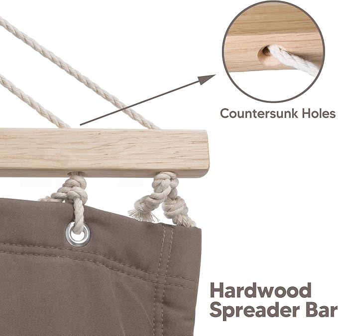 SUNCREAT 55 Inch Extra Large Double Hammock with 12 ft Stand, 475lbs Capacity, Outdoor Portable Hammock with Hardwood Spreader Bar, Extra Large Pillow, Brown