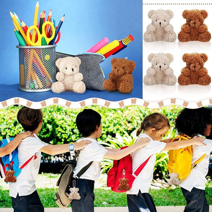 6 Pieces Mini Bear Plush Stuffed 4 Inch Small Bear Bulk Animal Toys for Baby Shower Party Favors Tiny Soft Doll Gifts for Graduation Keychain Bag Charm Supplies(Brown)