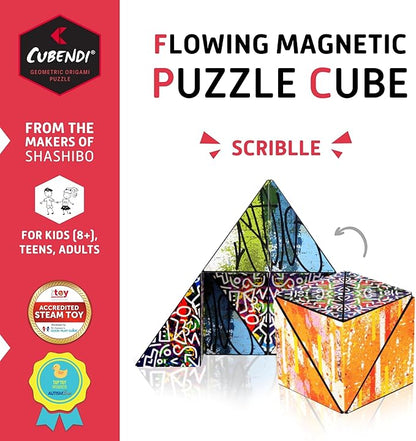 Geometric Origami Puzzle - Infinity Fidget Cube for Adults, Kids & Teens – Mesmerizing & Magnetic Shape Shifting Box w/ 48 Rare Earth Magnets - by Fun in Motion Toys (Scribble)