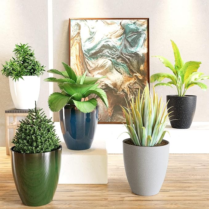 QCQHDU Plant Pots Set of 2 Pack,10 Inch Plant Pot for Indoor and Outdoor Plants with Drainage Hole,Flower Pots Modern Decorative Planter for Garden Plants (Blue)