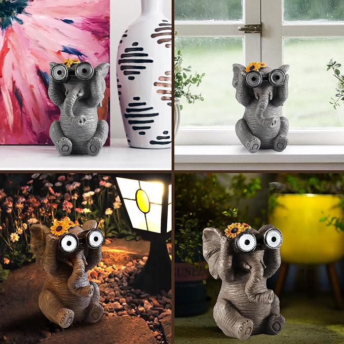 Outdoor Solar Garden Statues, Funny Garden Decor Statue - Resin Animal Statues Decor with Binoculars, Outdoor Solar Statues for Patio Decor, Unique Garden Gifts for Women.