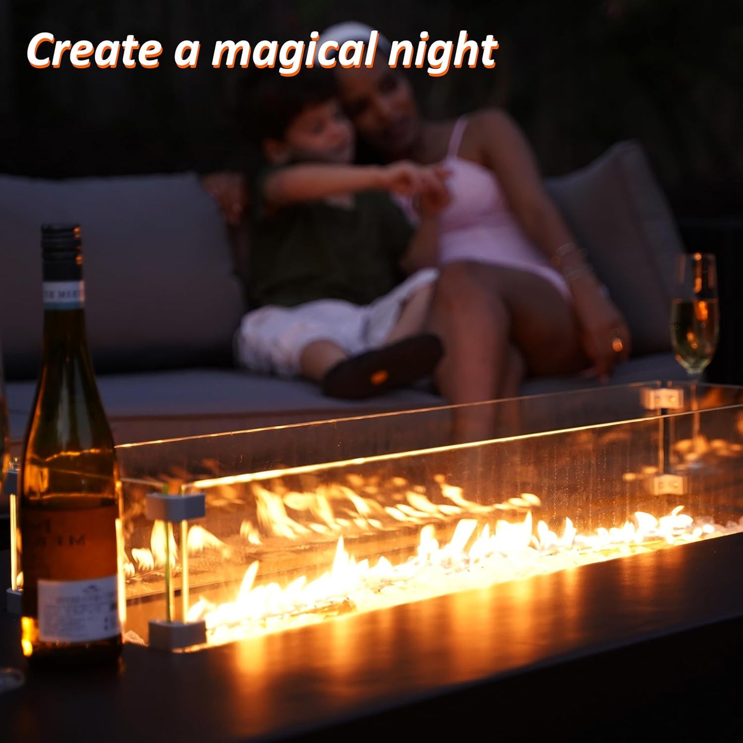 8 Piece Patio Furniture Set - Outdoor Conversation Sets with 56" Fire Table and Coffee Table, Rattan Modular Sofa Set for Garden/Poolside, Grey/Black