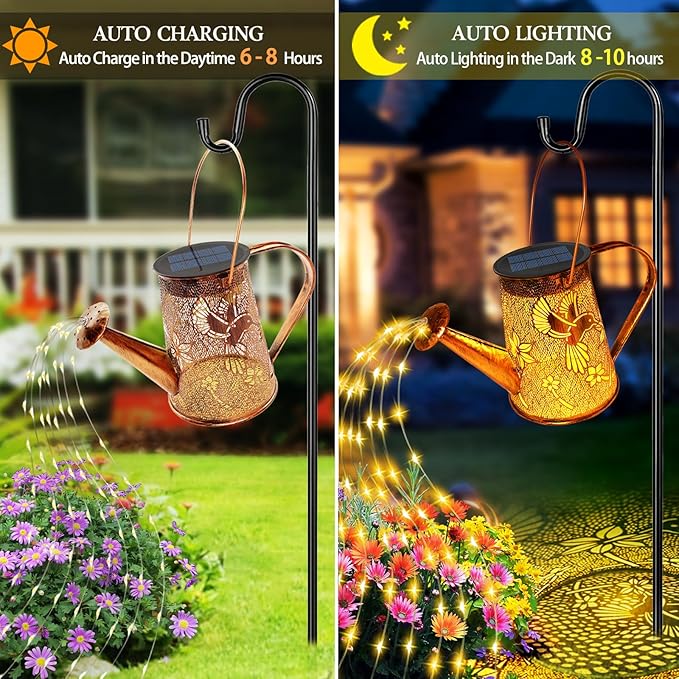 Solar Watering Can Lights, Hummingbird Gifts for Women Mom Grandma Birthday, Waterproof Outdoor Garden Decor Large Hanging Solar Lanterns Garden Lights for Patio Porch Yard Flowerbed Pathway