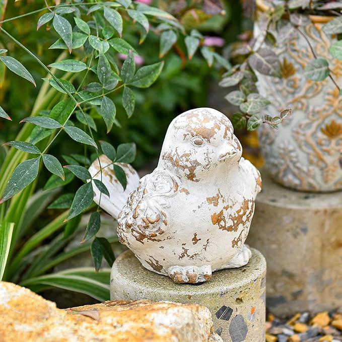 Sungmor Garden Bird Statue Outdoor Figurine, Cement Bird Sculpture for Patio Yard Lawn Ornament, Indoor Outdoor Large Stone Bird Decorations Statue, Funny Animal Sculpture Gardening Gift