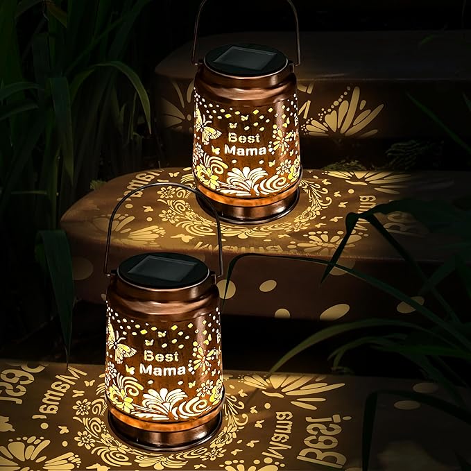 KY&BOSAM Solar Lanterns Outdoor Waterproof Butterfly Garden Decor Hanging Solar Lights Outdoor Gifts for Women Mom Grandma Metal Decorative LED Lanterns for Yard, Patio,Backyard,Porch,Pathway Decor