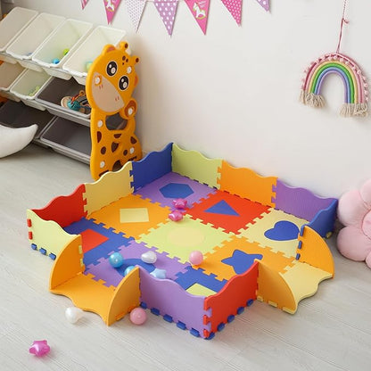 Foam Play Mat for Kids，25Pcs Square Interlocking Puzzle Floor Mat，Baby Play Mat Floor Mat Foam Puzzle Playmat for Toddlers with Fence（Shape-CSH028