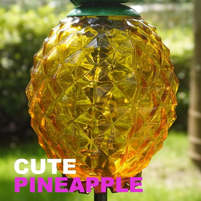 Solar Lanterns Outdoor Waterproof Glass Pineapple Garden Decor, Hanging Solar Stake Lights Yard Art, Outside Patio Decorations Gardening Birthday Gifts for Mom Grandma Women, 2 Pack