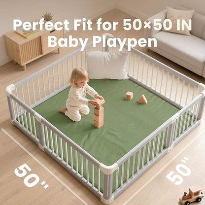 Baby Play Mat 50x50 Inches,1.3" Thick Padded Waterproof Floor Cushion & Playpen Mat with Vegan Leather,Non-Slip & Non-Toxic Nursery Rug for Infants, Toddlers & Kids(Green)