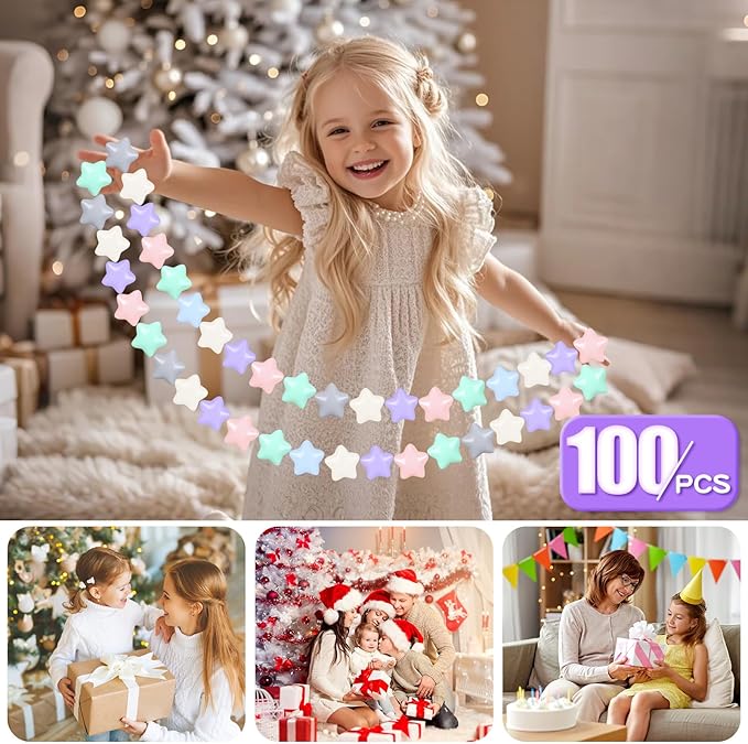 GOGOSO 100 Ball Pit Balls Star Bals - Pink Soft Plasticballs Phthalate Free BPA Free Playballs for Ballpool Birhtday Party Girls Kids with Storage Bag, 2.15inches