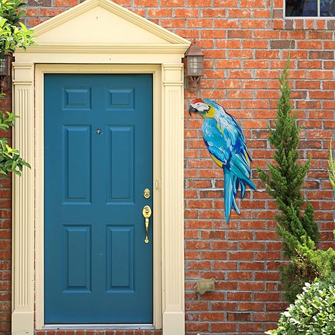 Metal Parrot Wall Decor, 14.5" Wall Art Bright Color Bird Sculpture, Hanging Bird for Indoor Outdoor Home Bedroom Living Room Garden