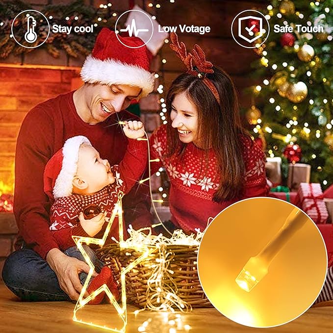 JXLEDAYY Christmas Lights Outdoor Decorations 344 LED Star Lights - Easy to Install Waterproof Fairy String, 8 Modes Xmas Tree for House Garden Party Wedding Holiday-Warm White