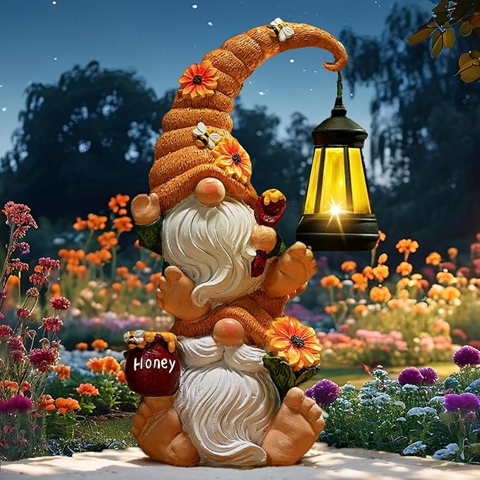 Garden Gnome Statue with Solar Lights – Large Outdoor Sculptures for Patio, Lawn, Yard – Ideal Gifts for Moms, Women, Grandma, Mothers Day, Birthdays, – Funny Double Gnomes Decoration for Housewarming