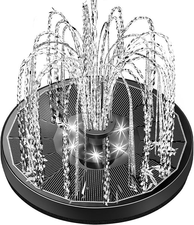 Solar Fountain Glass Panel with 2200 mah Battery, 3.5W Floating Solar Water Fountain with 4 Fixed Rods, Solar Fountain Pump for Bird Bath, Garden, Pond, Pool, Outdoor-White Lights