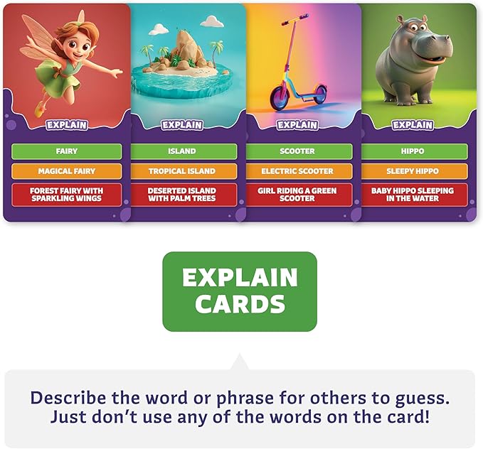 Epic Charades Game for Kids Ages 6+ – 200 Act Out & Explain Cards with Illustrations & Timer – Fun Educational Game for Family, Party, Classroom & Travel