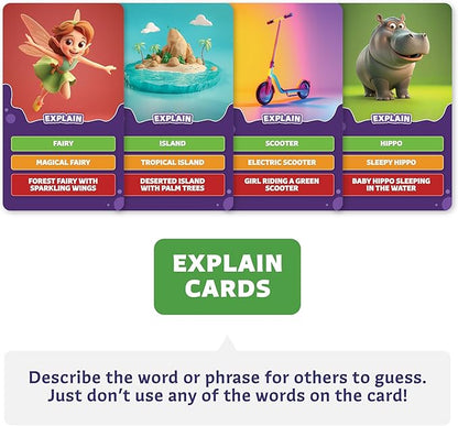 Epic Charades Game for Kids Ages 6+ – 200 Act Out & Explain Cards with Illustrations & Timer – Fun Educational Game for Family, Party, Classroom & Travel