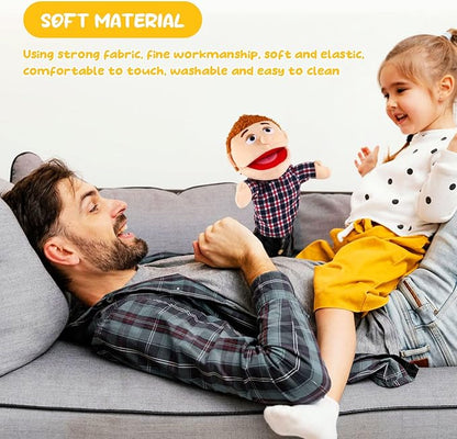 1 Pcs Family Hand Puppets 12 Inch Grandparents, Mom & Dad, Brother & Sister Plush Hand Puppet Toys Role-Play Toy Puppets for Kids Storytelling Imaginative Pretend Play Teaching Preschool(Dad)