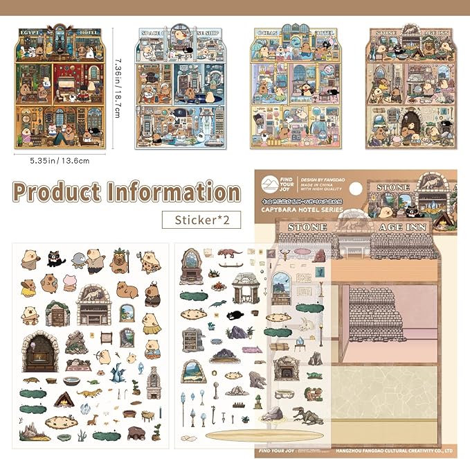 Girls 3D Miniature Scene Stickers,4 Sets Visit the Store DIY House Stickers for Space Cruise,Ocean Hotel,Egypt Hotel,Stone Age,Cute 3D Cartoon Sticker Scenes for Adult Kids Relief Stress Pass The Time