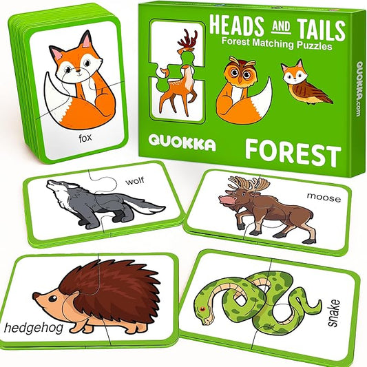 QUOKKA Toddler Puzzles Ages 2-4 – 100% Self-Correcting 16 Matching Pairs of Wood Animals – Educational Toddler Puzzles Ages 1-3 with 32 Pieces - Memory Matching Games for 3-5 Years Old Boys and Girls