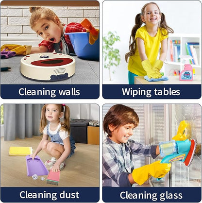 Kids Cleaning Set for Toddlers, 10 Pcs Pretend Play Educational Set Includes Kids Vacuum That Really Works with Lights & Low Noise, Broom, Spray Bottle and More