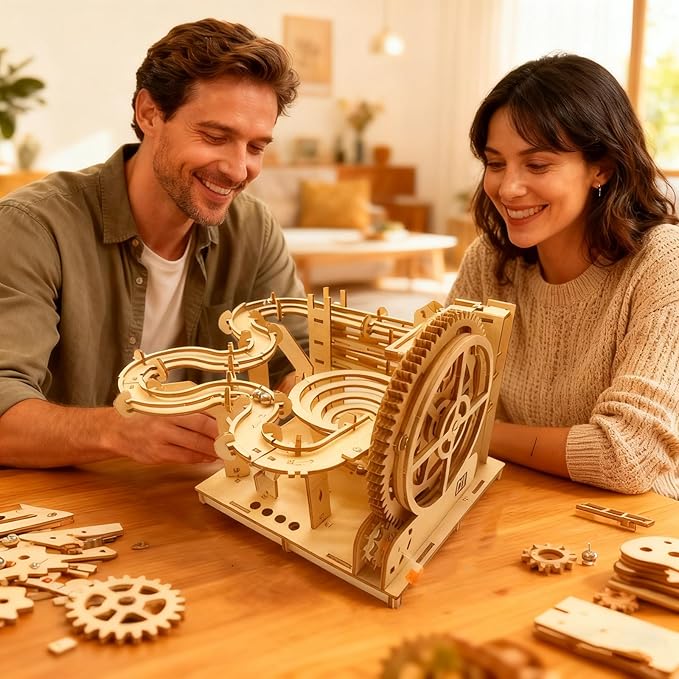 3D Wooden Puzzle Marble Run for Adults - DIY Mechanical Puzzle Assembly Model Kit Wood Crafts to Build for Age 14+ Years Old
