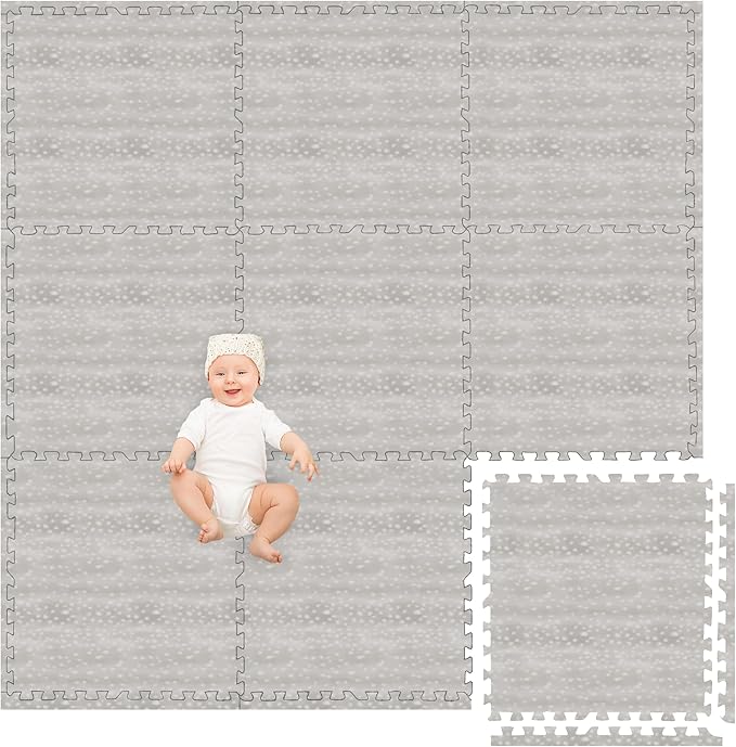 Play Platoon Large Kids Mats for Floors, 9 Tile 72 x 72 inch, Non-Toxic with Extra-Thick Interlocking Tiles, 24 x 24 in. Puzzle Mat Pieces with Border, Neutral Playmat Rug for Toddlers & Children