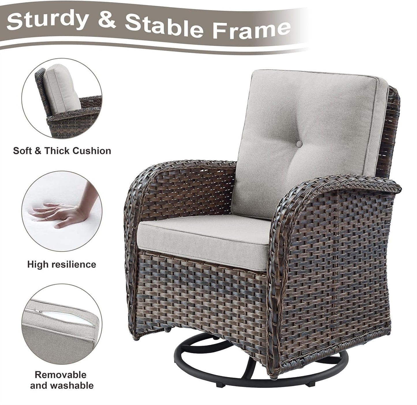 HUMMUH Patio Furniture 7-Piece PE Wicker Outdoor Conversation Set,All-Weather Rattan Swivel Chairs with Ottomans Glider Loveseat for Backyard,Poolside,Deck