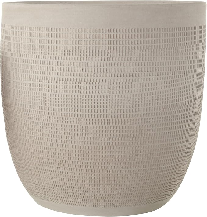 Creative Co-Op Large Matte White Embossed Stoneware Planter