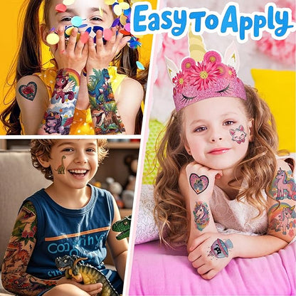 52 Pcs Temporary Tattoo for Kids Full Arm Mermaid Butterfly Cat Truck Dinosaur Rocket Planet Cute Animal Body Face Fake Arm Tattoos for Girls Boys Tiny Tattoo Stickers Birthday Gifts Party Supplies