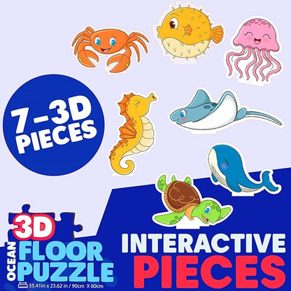 3D Ocean Floor Puzzles for Kids – Extra-Large 48 Piece Floor Puzzle for Kids Ages 3-5 & 4-6 | Jumbo Floor Puzzle with 7 Stand-Up Sea Animals, Big 5" Pieces | Educational Toddler Floors Puzzle Gift