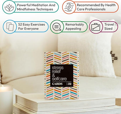 Allura & Arcia 52 Stress Less & Self Care Cards - Mindfulness & Meditation Exercises - Anxiety Relief & Relaxation