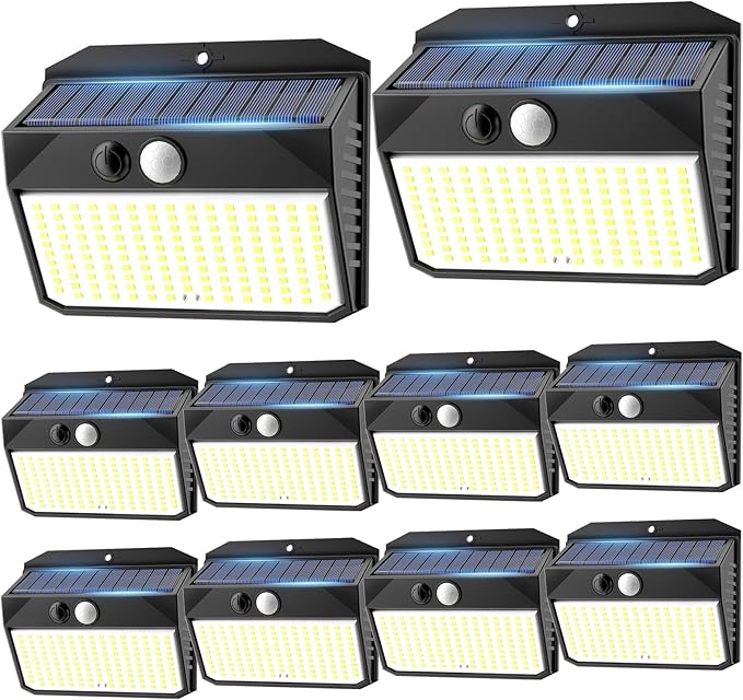 Solar Lights Outdoor 150 LED, 10 Pack Motion Sensor Lights With 3 Lighting Modes, IP65 Waterproof Fence Lights, Security Lights for House