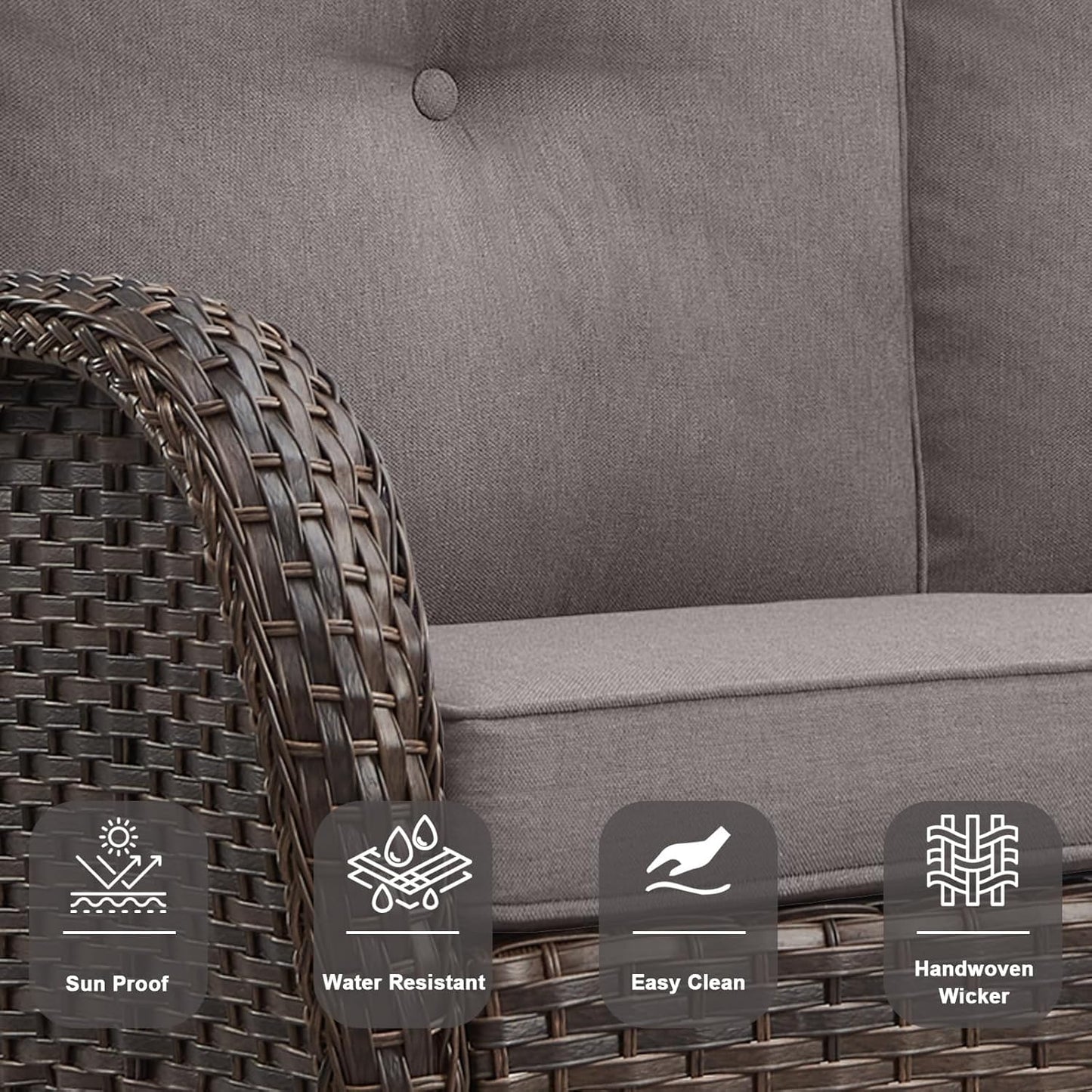 6 Pieces Wicker Patio Conversation Sets with Outdoor Swivel Rocker Chairs and Loveseat Glider Chair, All-Weather Rattan Furniture Set for Deck Patio Backyard Sunroom Brown